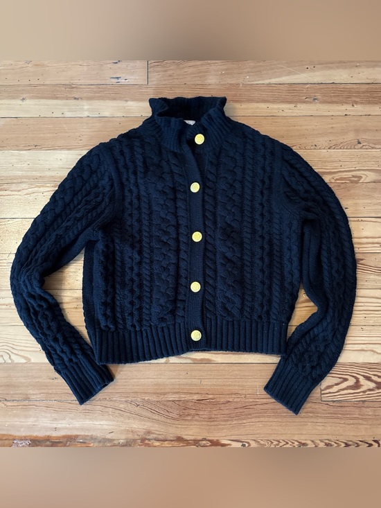 J. Crew Sweaters - J. Crew Womens Cable Knit Ruffle Neck Cardigan Sweater Size XL Lambswool Classic
